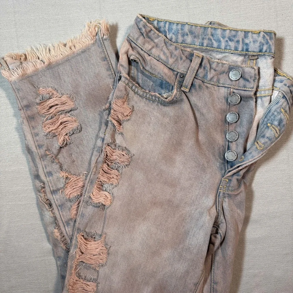 CARMAR‎ Denim Distressed High Rise Jeans Washed Blue Pink Size 26 Button Fly
